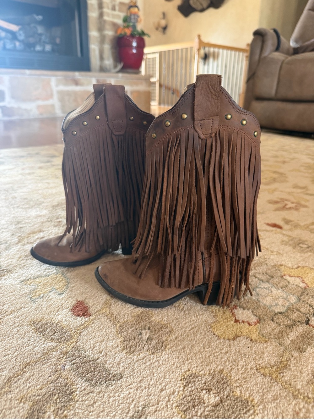 Old West Girls Fringed Brown Western Boots